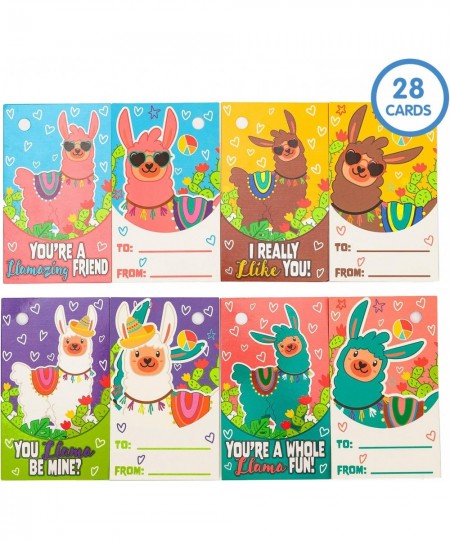 28 Pack Valentines Day Gifts Cards for Kids with Llama Key Chain for Valentine's Classroom Exchange Cards and Valentines Part...