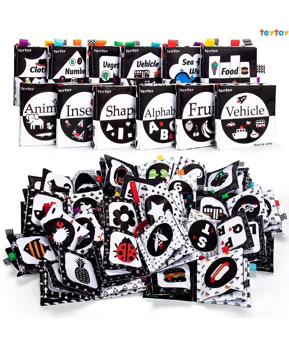 12 Packs Soft Baby Books Black and White High Contrast Baby Toys Gifts Crinkle Cloth Books for Newborn Infant Babies 0 3 6 9 ...