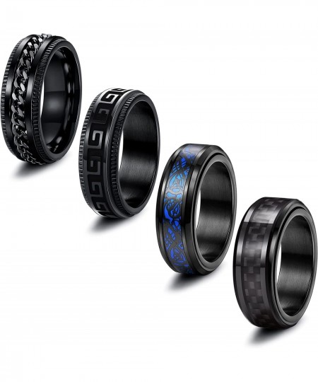 4PCS Black Spinner Fidget Rings for Men Women Stainless Steel Fidget Cool Ring Blast Finish Wedding Promise Stree Relieving A...