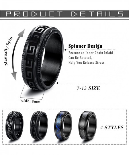 4PCS Black Spinner Fidget Rings for Men Women Stainless Steel Fidget Cool Ring Blast Finish Wedding Promise Stree Relieving A...