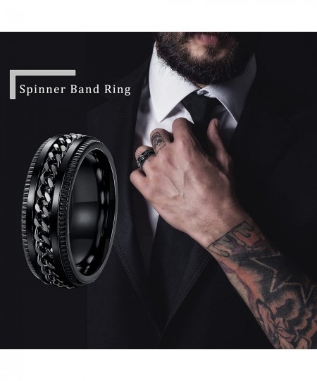 4PCS Black Spinner Fidget Rings for Men Women Stainless Steel Fidget Cool Ring Blast Finish Wedding Promise Stree Relieving A...