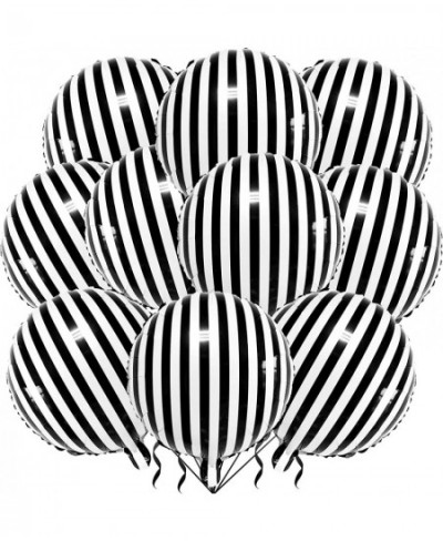 12 Pack 18 Inch Striped Balloons Helium Foil Mylar Black and White Striped Balloons for Black&White Themed Birthday Baby Show...