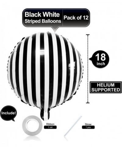 12 Pack 18 Inch Striped Balloons Helium Foil Mylar Black and White Striped Balloons for Black&White Themed Birthday Baby Show...