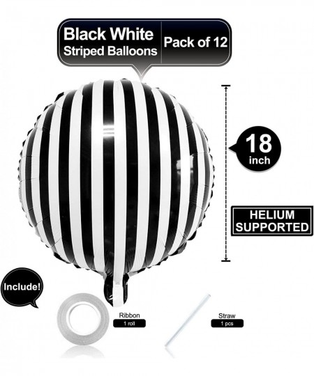 12 Pack 18 Inch Striped Balloons Helium Foil Mylar Black and White Striped Balloons for Black&White Themed Birthday Baby Show...