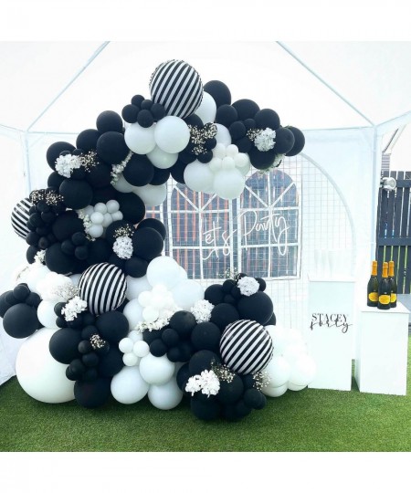 12 Pack 18 Inch Striped Balloons Helium Foil Mylar Black and White Striped Balloons for Black&White Themed Birthday Baby Show...