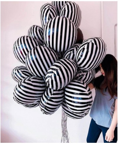 12 Pack 18 Inch Striped Balloons Helium Foil Mylar Black and White Striped Balloons for Black&White Themed Birthday Baby Show...