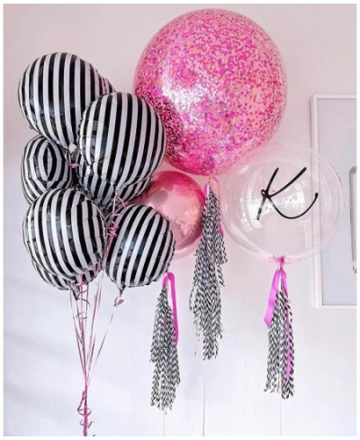 12 Pack 18 Inch Striped Balloons Helium Foil Mylar Black and White Striped Balloons for Black&White Themed Birthday Baby Show...