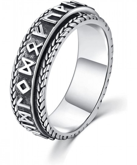 Norse Viking Spinner Runes Ring 925 Sterling Silver Spinner Rings for Women Men Fidget Band Rings Spin It to Relax Fidget Rin...