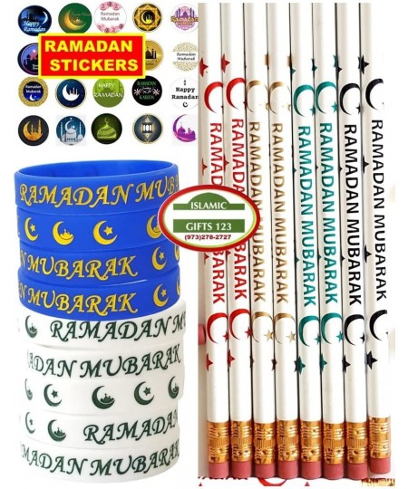 Ramadan Mubarak 49 Pcs-Pencils-Wristbands Stickers(400) Kids Favorite Happy Ramadan Kareem Decoration Arabic Novelty Moroccan...