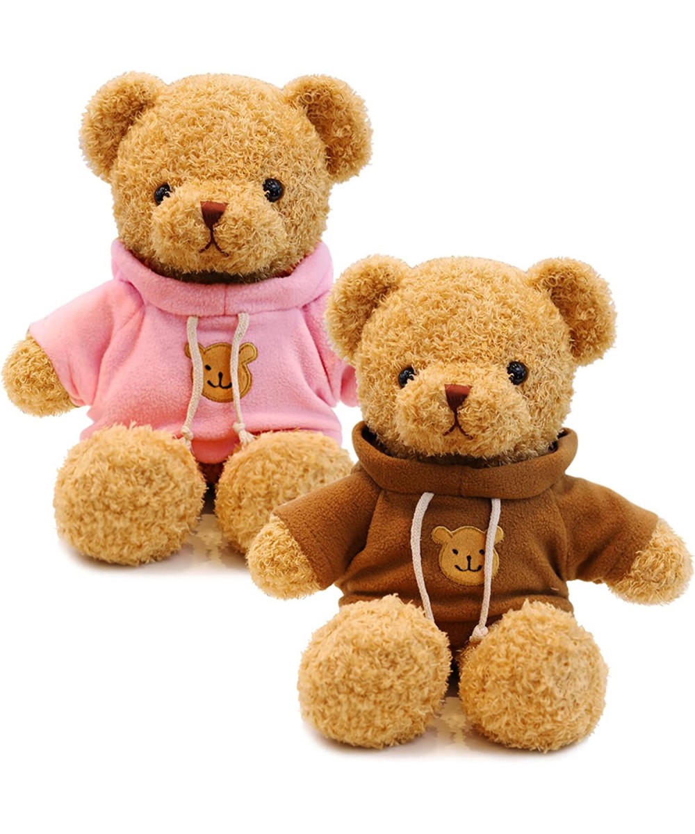 2 Pieces Christmas Bears Stuffed Animal Plush Toys 11.8 Inch Soft Stuffed Bear Plush with Brown and Pink Hoodies Stuffed Anim...