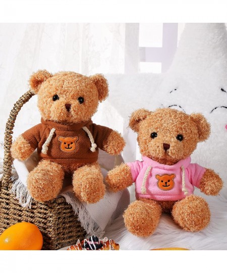 2 Pieces Christmas Bears Stuffed Animal Plush Toys 11.8 Inch Soft Stuffed Bear Plush with Brown and Pink Hoodies Stuffed Anim...