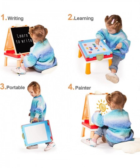 Easel for Kids 5IN1 Tabletop Standing Easel with Chalkboard and Magnetic White Board Letters Portable Art Easel for Toddlers ...