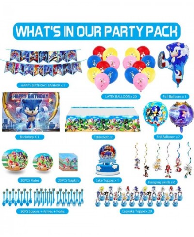 Sonic Birthday Party Supplies - 150pcs Sonic Birthday Decorations Include Backdrop Happy Birthday Banner Tableware Set Cake T...