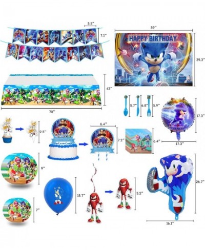 Sonic Birthday Party Supplies - 150pcs Sonic Birthday Decorations Include Backdrop Happy Birthday Banner Tableware Set Cake T...