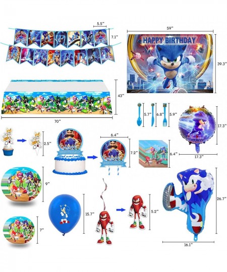 Sonic Birthday Party Supplies - 150pcs Sonic Birthday Decorations Include Backdrop Happy Birthday Banner Tableware Set Cake T...