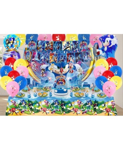 Sonic Birthday Party Supplies - 150pcs Sonic Birthday Decorations Include Backdrop Happy Birthday Banner Tableware Set Cake T...