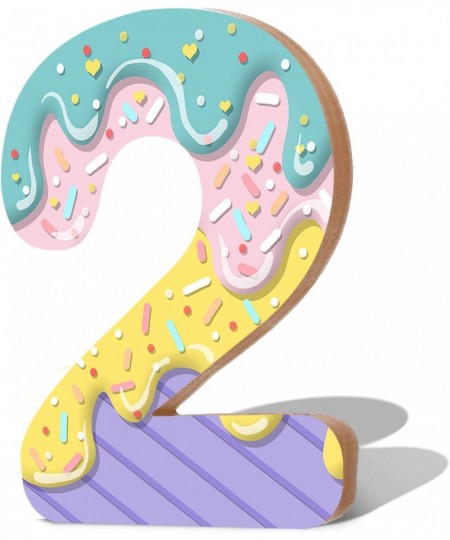 Donut Two Sweet Birthday Decorations for Kids Baby 2 Years Old Wood Centerpieces for Tables Ice Cream Sign Number 2 Photo Pro...