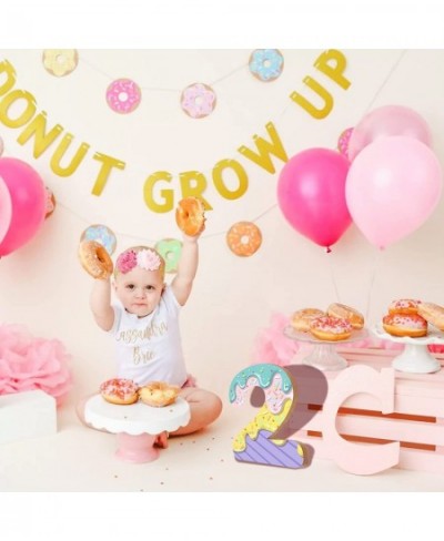 Donut Two Sweet Birthday Decorations for Kids Baby 2 Years Old Wood Centerpieces for Tables Ice Cream Sign Number 2 Photo Pro...