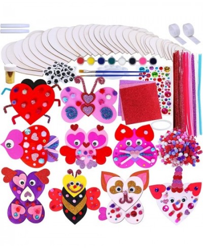 18 Sets Valentine Wood Painting Craft Kits Wooden Heart Animal Ornaments Art Sets DIY Wood Heart Owl Dog Cat Butterfly Bee Ow...