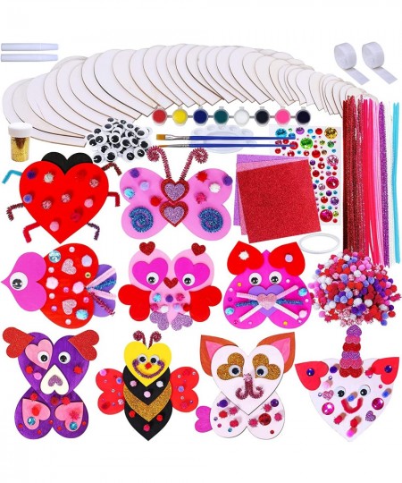 18 Sets Valentine Wood Painting Craft Kits Wooden Heart Animal Ornaments Art Sets DIY Wood Heart Owl Dog Cat Butterfly Bee Ow...