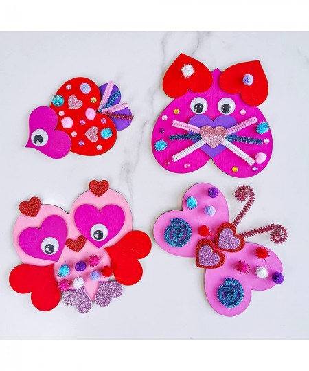 18 Sets Valentine Wood Painting Craft Kits Wooden Heart Animal Ornaments Art Sets DIY Wood Heart Owl Dog Cat Butterfly Bee Ow...