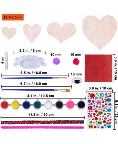 18 Sets Valentine Wood Painting Craft Kits Wooden Heart Animal Ornaments Art Sets DIY Wood Heart Owl Dog Cat Butterfly Bee Ow...