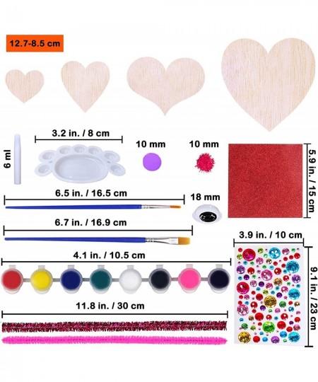 18 Sets Valentine Wood Painting Craft Kits Wooden Heart Animal Ornaments Art Sets DIY Wood Heart Owl Dog Cat Butterfly Bee Ow...