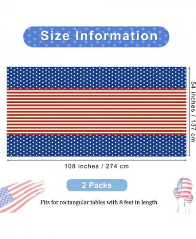 2 Pack 4th of July Patriotic Plastic Tablecloth 108 x 54 Inch American Flag Tablecover Memorial Day Tablecover for Rectangula...