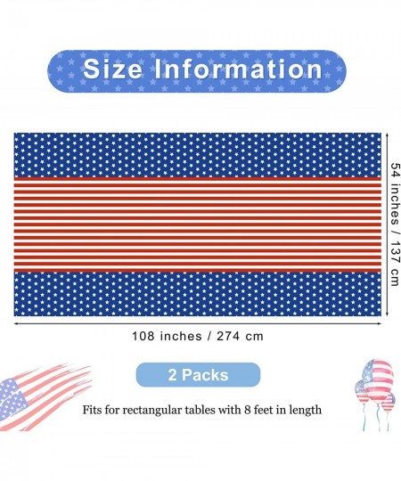 2 Pack 4th of July Patriotic Plastic Tablecloth 108 x 54 Inch American Flag Tablecover Memorial Day Tablecover for Rectangula...