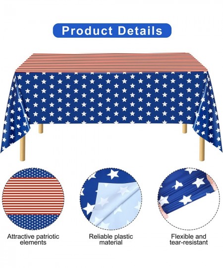 2 Pack 4th of July Patriotic Plastic Tablecloth 108 x 54 Inch American Flag Tablecover Memorial Day Tablecover for Rectangula...