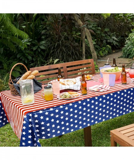 2 Pack 4th of July Patriotic Plastic Tablecloth 108 x 54 Inch American Flag Tablecover Memorial Day Tablecover for Rectangula...