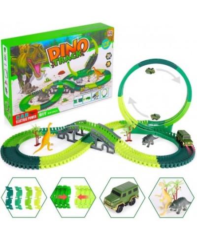 Dinosaur Toy 176PCS Flexible Dinosaur Track Set with Race Car 360° Loop Create A Dinosaur World Road for Kids Boys Toddlers G...