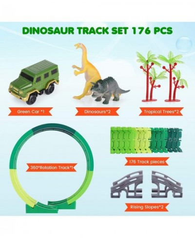 Dinosaur Toy 176PCS Flexible Dinosaur Track Set with Race Car 360° Loop Create A Dinosaur World Road for Kids Boys Toddlers G...