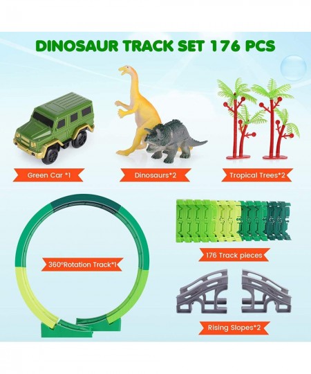 Dinosaur Toy 176PCS Flexible Dinosaur Track Set with Race Car 360° Loop Create A Dinosaur World Road for Kids Boys Toddlers G...