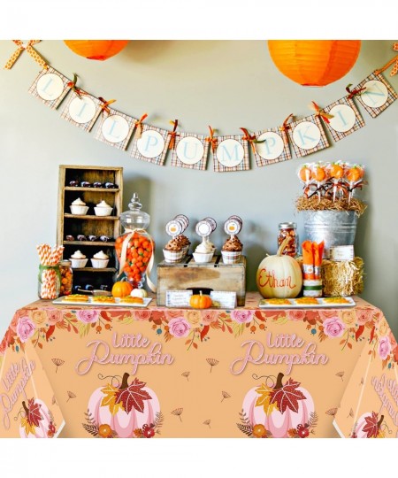 3Pcs Pink Little Pumpkin Baby Shower Tablecloth 108 x 54 Inches Autumn Fall Maple Leaf Theme Disposable Plastic Table Cover f...