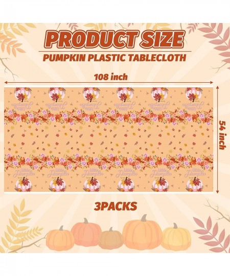 3Pcs Pink Little Pumpkin Baby Shower Tablecloth 108 x 54 Inches Autumn Fall Maple Leaf Theme Disposable Plastic Table Cover f...