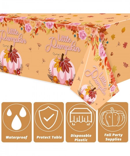 3Pcs Pink Little Pumpkin Baby Shower Tablecloth 108 x 54 Inches Autumn Fall Maple Leaf Theme Disposable Plastic Table Cover f...