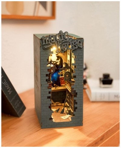 DIY Book Nook Kit Decorative Booknook Bookshelf Insert Bookcase Book Stand 3D Wooden Puzzle DIY Miniature House Kit with LED ...