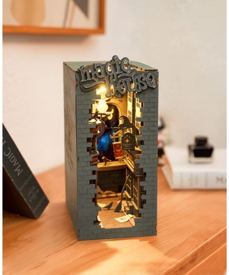 DIY Book Nook Kit Decorative Booknook Bookshelf Insert Bookcase Book Stand 3D Wooden Puzzle DIY Miniature House Kit with LED ...