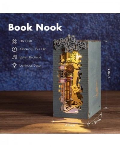 DIY Book Nook Kit Decorative Booknook Bookshelf Insert Bookcase Book Stand 3D Wooden Puzzle DIY Miniature House Kit with LED ...