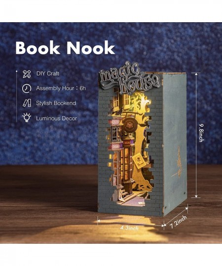 DIY Book Nook Kit Decorative Booknook Bookshelf Insert Bookcase Book Stand 3D Wooden Puzzle DIY Miniature House Kit with LED ...