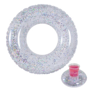 Sparkling 36-Inch White Glitter Pool Tube & Matching Drink Float